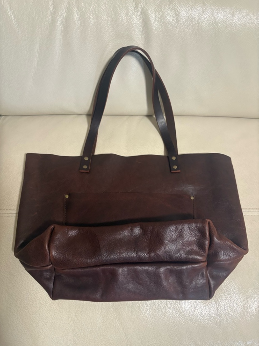 Classic Brown Leather Tote Bag with Double Shoulder Straps - Picture 2 of 10